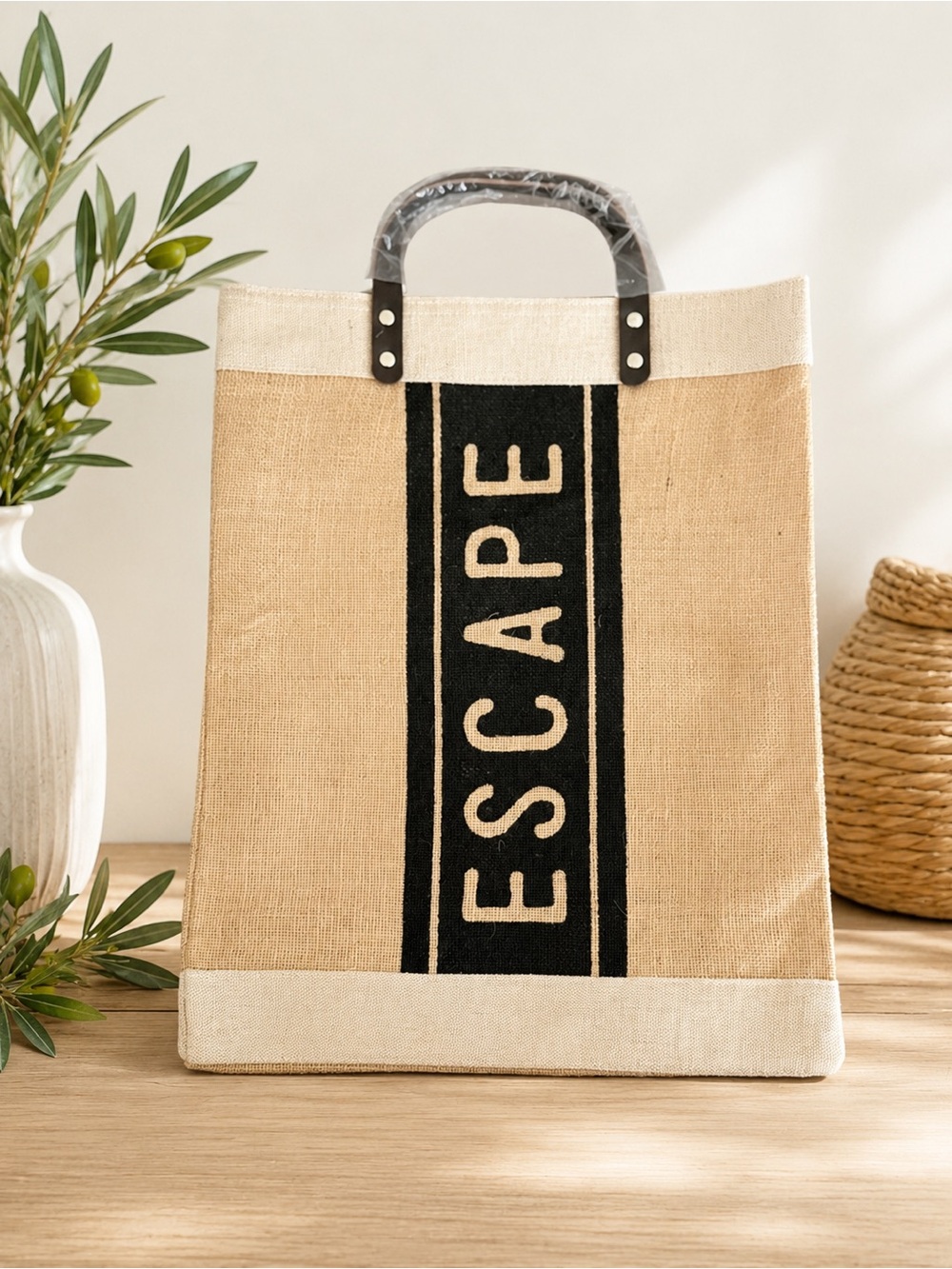 Escape Jute Tote Bag - Natural/Black